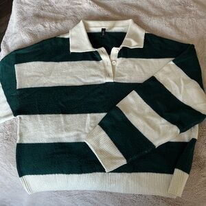 Vintage-Inspired Green and Cream Rugby Polo Shirt